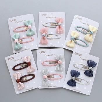 

Hot 2Pcs/lot Grid Stripe Satin Bow With Ribbon Covered BB Clip For Girls Kids Handmade Boutique Mini Hairpin Hair Accessories