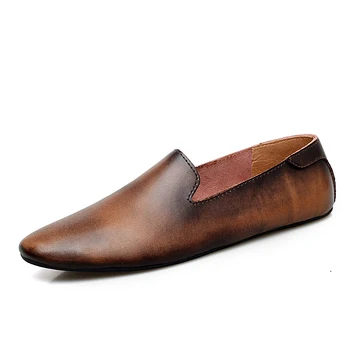 Nuovi Uomini di Modo Appartamenti di Cuoio Scarpe Comode Uomo Casual Scarpe Slip on Maschile Scarpe Da Passeggio All'aperto Split In Pelle di Guida Scarpe 1