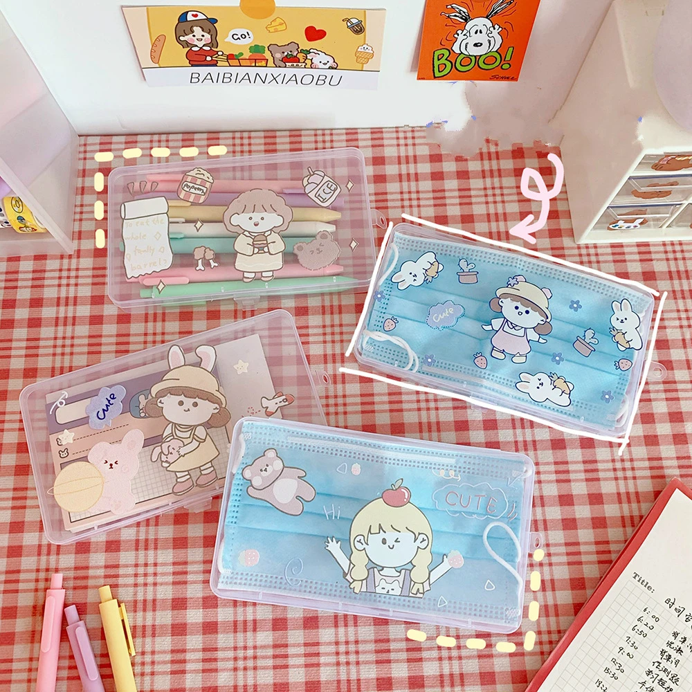 

Kawaii Girl Transparent Mask Storage Box Disposable Mask Case Mask Storage Case Storage Box Organizer Container Face Mask Case