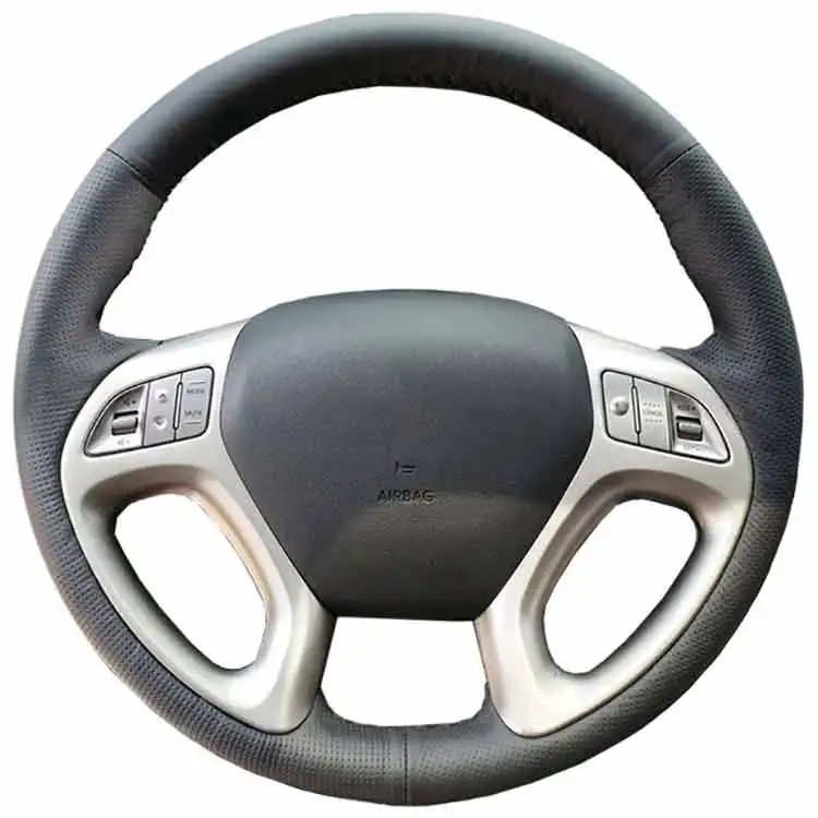 Черный кожаный чехол для рулевого колеса автомобиля ручной работы DIY для hyundai ix35 Tucson 2 2011