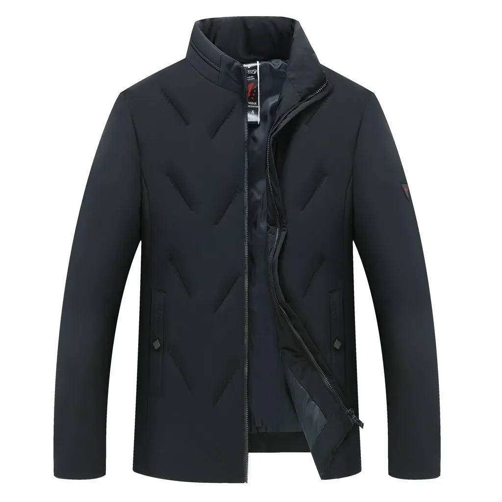 Черный Feitong chaqueta hombre, зимняя мужская куртка, повседневная, с карманами, на пуговицах, с хлопковой подкладкой, стоячий воротник, топ, уличная одежда, черное пальто, jaqueta - Цвет: Черный