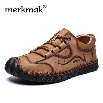 

Merkmak 2020 Spring Soft Men's Casual Shoes Breathable Leather Men Rome Shoes Lace-up Flat Moccasins Men Driving Casual Shoes