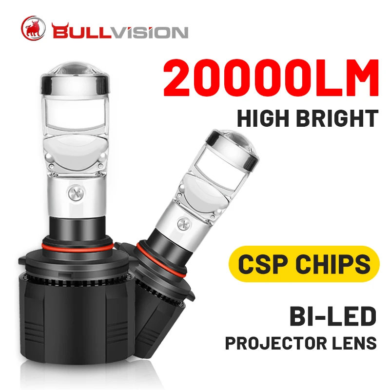 Bullvision 20000LM H4 светодиодный фары HID Bi-светодиодный объектив проектора H7 H11 H8 H9 9005 9006