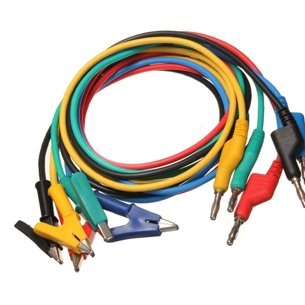 

5pcs Banana Plug To Crocodile Alligator Clip Dual-ended Easy Install Electric Probe Silicone Wire Test Line Multicolor Cable
