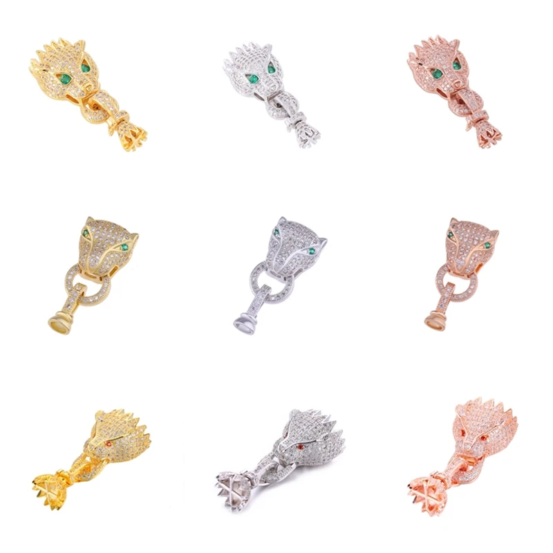 

6 Colors High Green Eye Leopard Head Bead Micro Pave Black White Zircon Leopard Head Charms For Bracelet Making Accessories