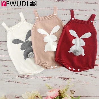 

Newborn Boy Girl Wool Knitting Rompers Cute Bunny Design Playsuits Toddler Baby Strap Casual Sweater Vest Infant Knitted Clothes
