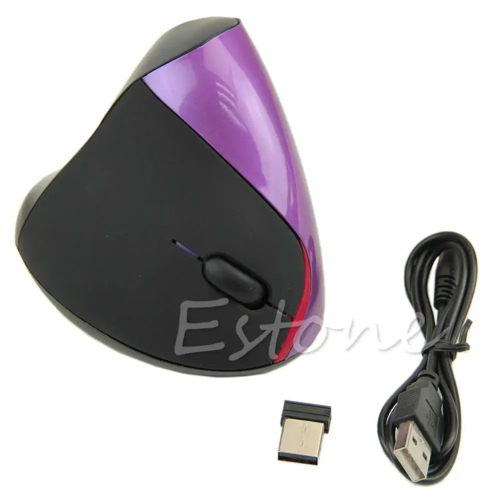 Вертикальная мышь Эргономичный дизайн 1600 dpi Беспроводная USB Вертикальная оптическая мышь для компьютера ПК - Цвет: Фиолетовый