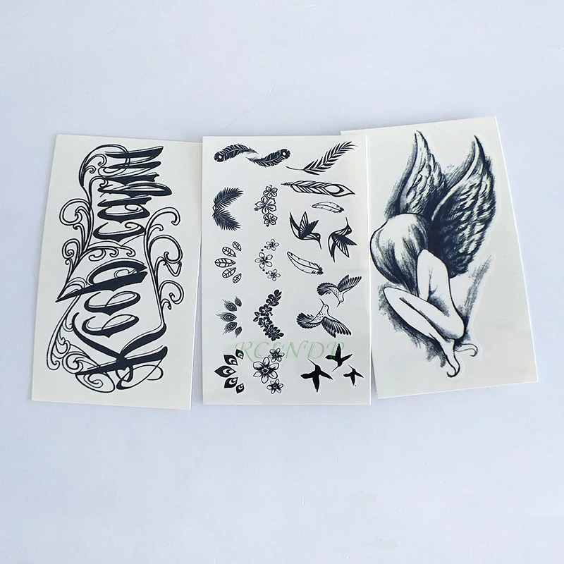 Waterproof Temporary Tattoo Sticker angel wings bird feather letter small art tatto flash tatoo fake tattoos for women men kid - Цвет: Лиловый