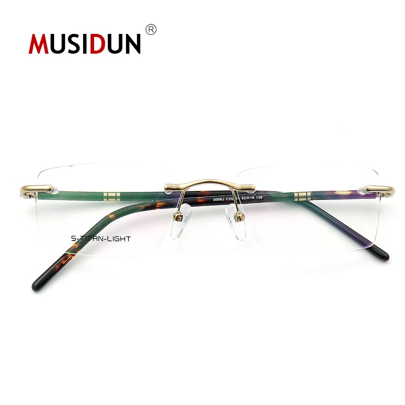 

Titanium Eyeglasses Rimless Square Optical Glasses Frame Transparent lens Ultra-light Acetate Glasses Legs Top quality 5006J