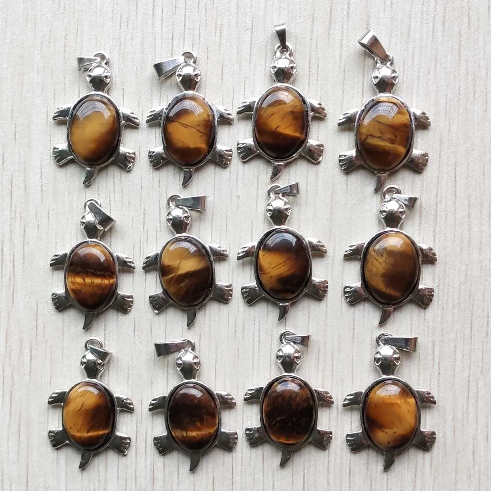 

Wholesale 12pcs/lot good quality natural tiger eye stone alloy turtle shape pendants for necklace jewelry making free shipping