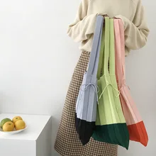 Wool knitting Pleated Bags Patchwork Drawstring Shopping Bags Girls Causal Large Shoulder Bag Korean Japanese Chic Small Handbag