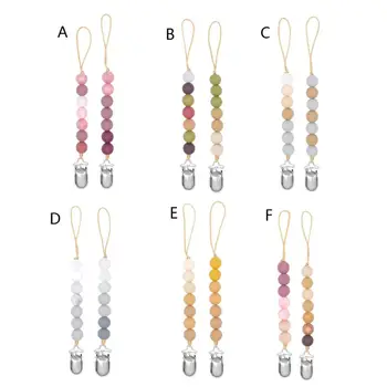 

Pacifier Clip Soother Chains for Baby Girls, BPA Free Soft Silicone Teething Relief Beads Teether Binky Holder Set(2 Pack)
