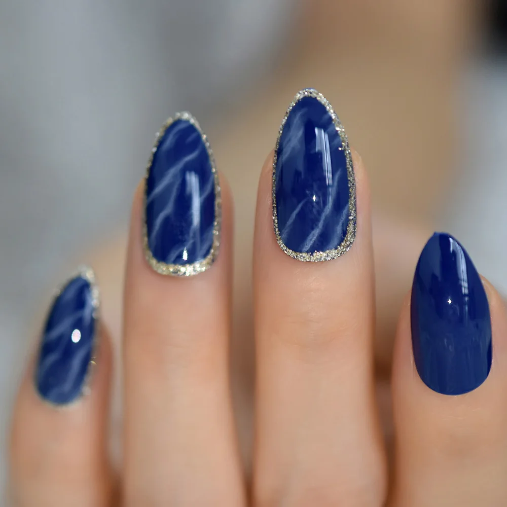 Dark Blue And Silver Nails