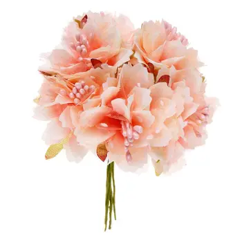 6pcs 4cm Artificial carnation flowers Stamen silk flower bouquet for wedding decoration DIY Scrapbooking Fake Flower champagne