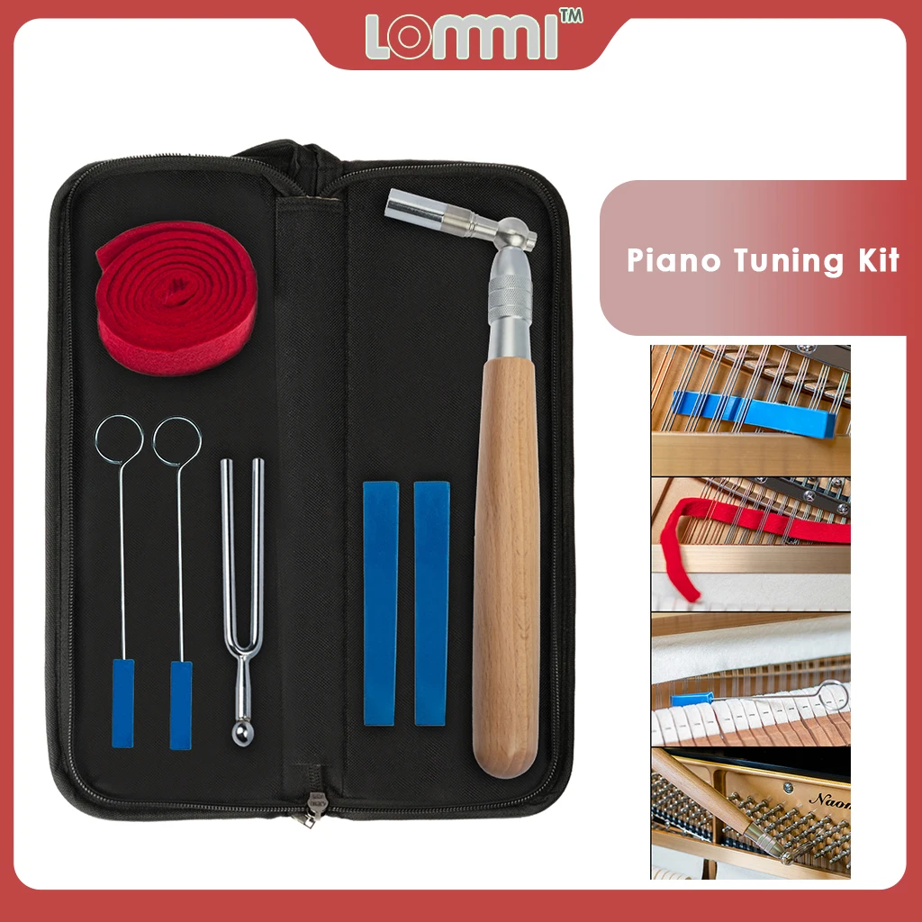 

LOMMI Piano Tuning Kit 8pcs Tools w/ Maple Piano Wrench Rubber Wedge Mute Temperament Strip Tuning Fork Case For Piano Tuner
