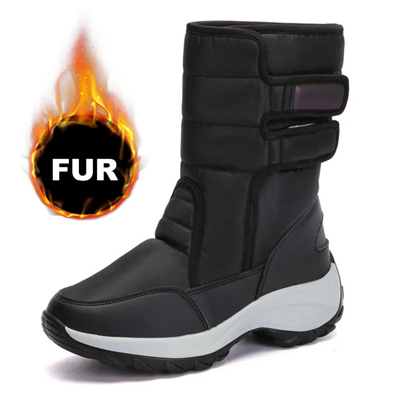 

Classic Women Winter Boots Mid-Calf Snow Boots Female Warm Fur Plush Insole High Quality Botas Mujer