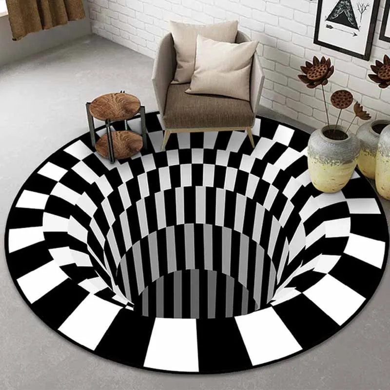 3D gedruckte Matte Vortex Illusion Wohnzimmer Teppich Runde TeppichbodenTür D5J6