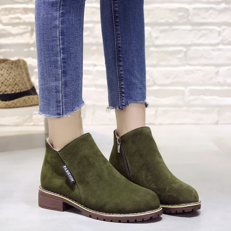 

Short Boots Women's 2019 New Style Winter plus Velvet Chunky-Heel round-Toe Martin Boots Women's British-Style Side Zipper Shoes