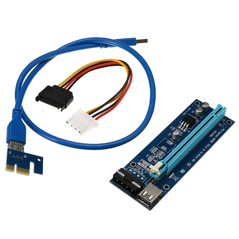 High Quality PCI Express Cable PCI-E 1X to 16X Riser Card Extender SATA 15 Pin to 4 Pin IDE Power Supply for Bitcoin Mining