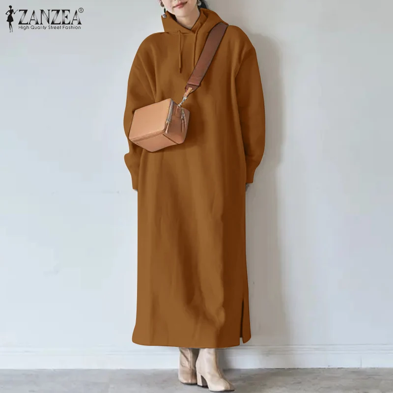 ZANZEA Oversized Lady Sweatshirt Dresses 2022 Autumn Long Sleeve Maxi