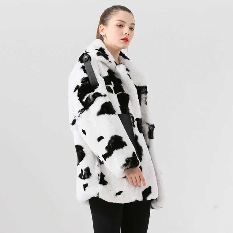QIUCHEN PJ19049 новое поступление настоящий мех кролика Женская зимняя куртка Cowmooflage кроличий мех модная модель Лидер продаж