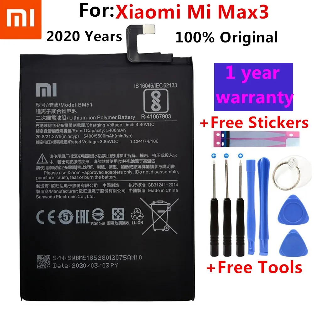 100% оригинальная запасная батарея для Xiaomi Mi Max3 Max 3 BM51 натуральная телефона 5500 мАч +