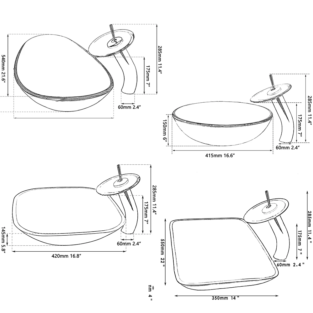 Раковина для ванной комнаты 4 формы стеклянная ручная роспись умывальник одно отверстие настенное крепление Водопад кран холодной и горячей смесителя
