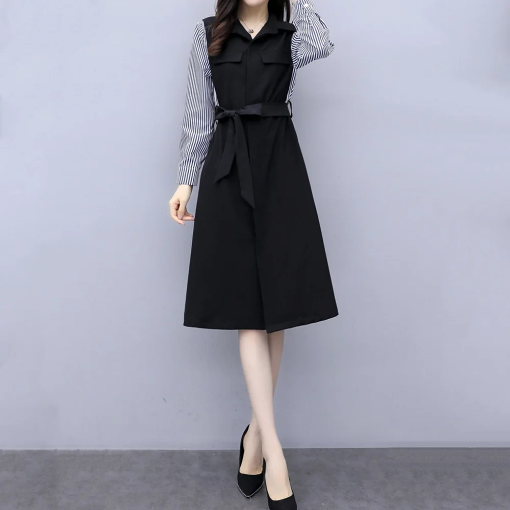 Office Shirt Dress For Women Patchwork Long Sleeve Vestidos Female Sashes Women Dresses Autumn Office Lady Elegant Dress Femme