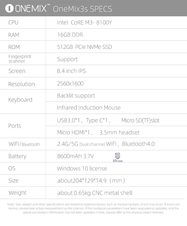 Один микс 3S usb-вентилятор ПК Планшеты Windows 10 Домашняя 8,4 ''intel M3-8100Y Мини ПК 16 Гб RAM PCIE loptop ультрабук