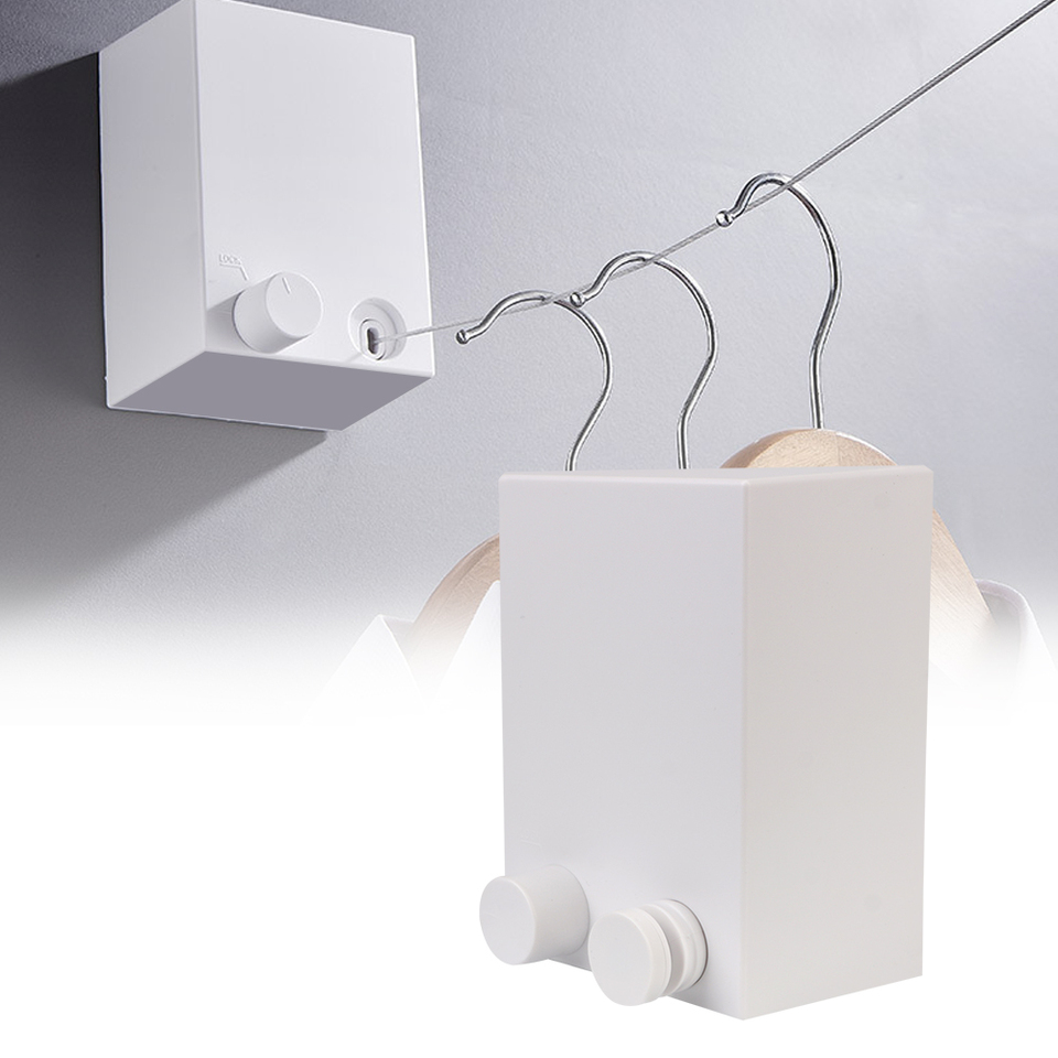 Wall-mounted Retractable Clothesline 4M Washing Clothes Hanger Laundry Drying Line Balcony Invisible Drying Lines Indoor Outdoor