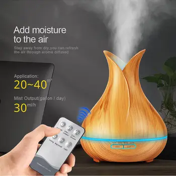 

ELOOLE Ultrasonic Air Humidifier 400ml Aroma Essential Diffuser Wood 7 Color LED Light Remote Control Aromatherapy Mist Maker