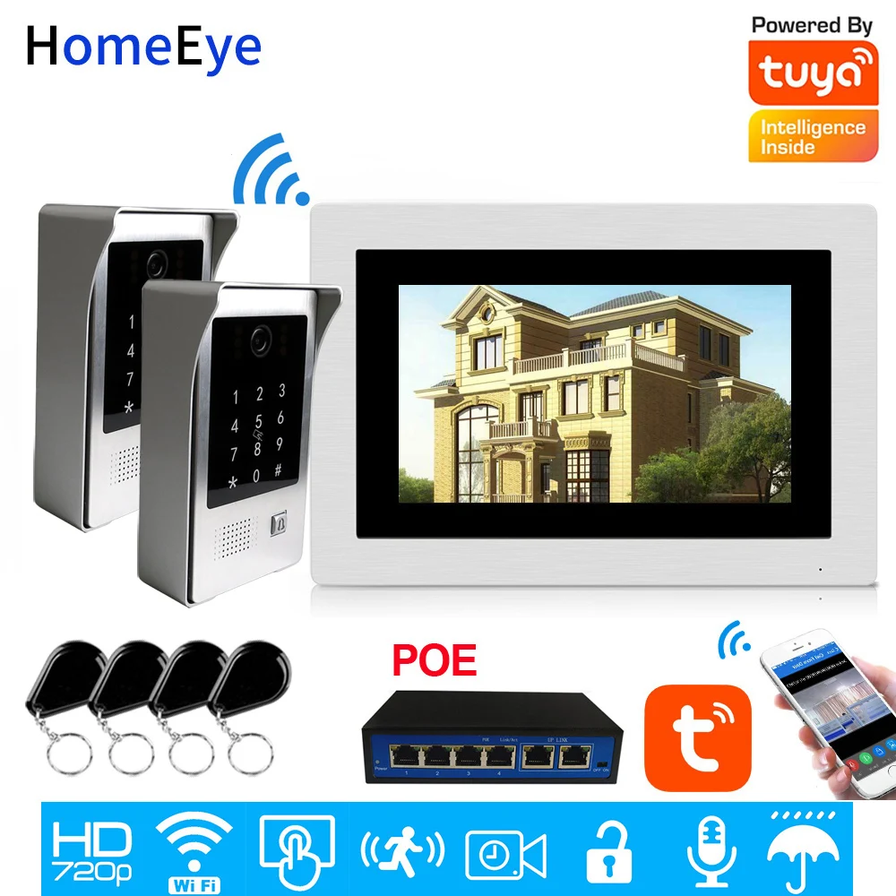 

WiFi Video Intercom IP Video Door Phone Tuya App Unlock Password+IC Card 2 Doors Access Control System Security Smart Doorbell