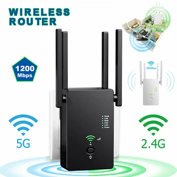 

POHIKS 1pc Wireless Range Extender Signal Booster 1200 Mbps 2.4Ghz/5Ghz Wi-Fi Dual Band Repeater Router For Home Office