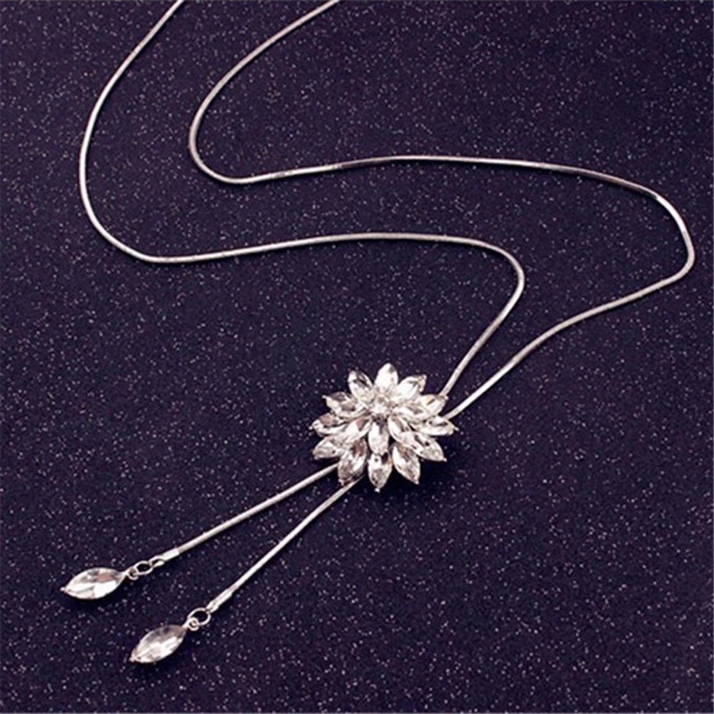 Цепочка ожерелье для женщин серебряная цепь Smalll колье с подвеской в форме цветка на шею богемный свитер ожерелье женские ювелирные изделия