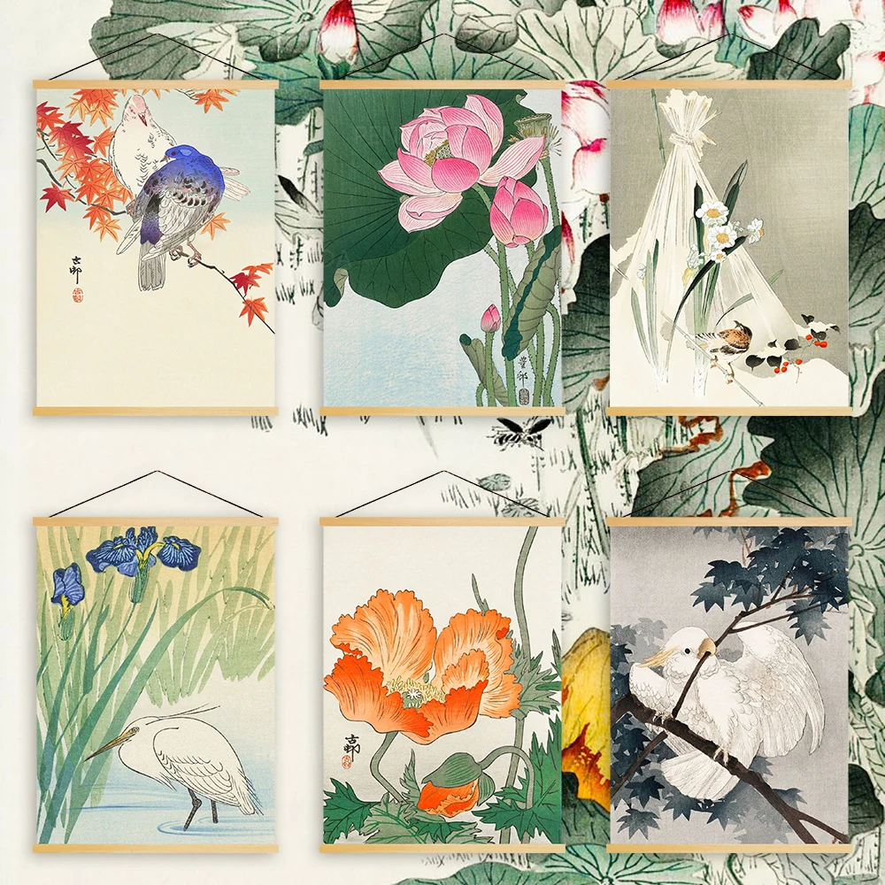 

Настенная картина «Лотос» для украшения дома, современный деревянный свиток с животным принтом, настенный постер для гостиной