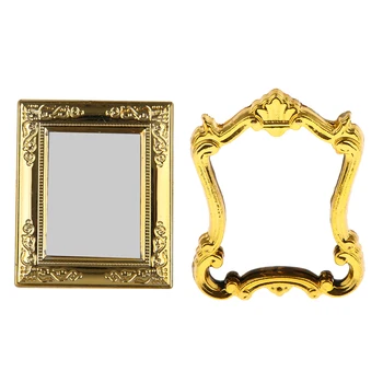 

2pcs 1:12 Dollhouse Miniature Golden Mirror Rahmen for Bedroom Dresser or Bathroom Wall Decor Accessories, Mini Household Items
