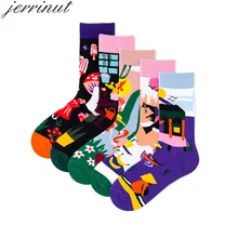 Jerrinut 1 пара Повседневное Harajuku Happy Для женщин Носки забавные Повседневное Радуга Розовый Теплый осень-зима длинные носки хлопковые с забавным Coolmax