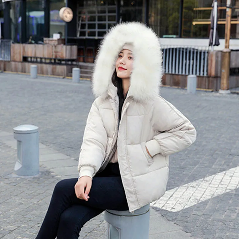 WXWT Winter Coats parkas winter new women's fashion large fur collar hooded thick cotton down jacket Russian winter coat