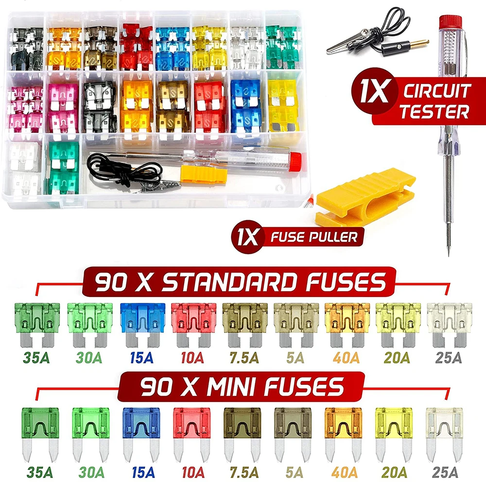 Kit D'Assortiment de Fusibles de Voiture 310 PièCes, Fusible Automobile à Lame  Standard/Mini/Basse avec Testeur de Fusible et Extracteur