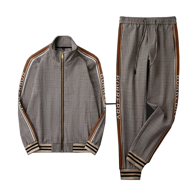 Jacket Sports-Suit Winter Mens Casual New Khaki And Autumn Plaid Trousers Plaid-Stand-Collar