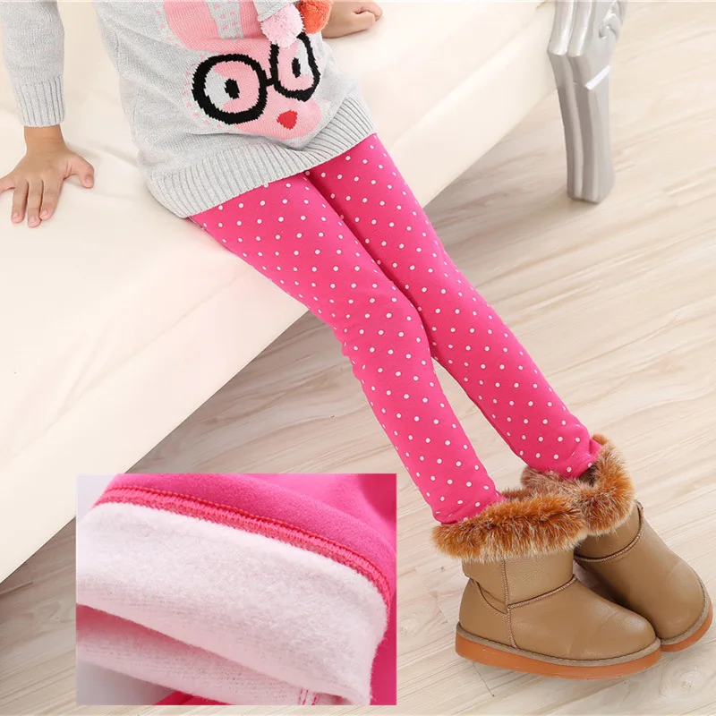 Autumn And Winter Crawler Girls Brushed And Thick Leggings Children Polka Dot Warm Tight Boot Pants