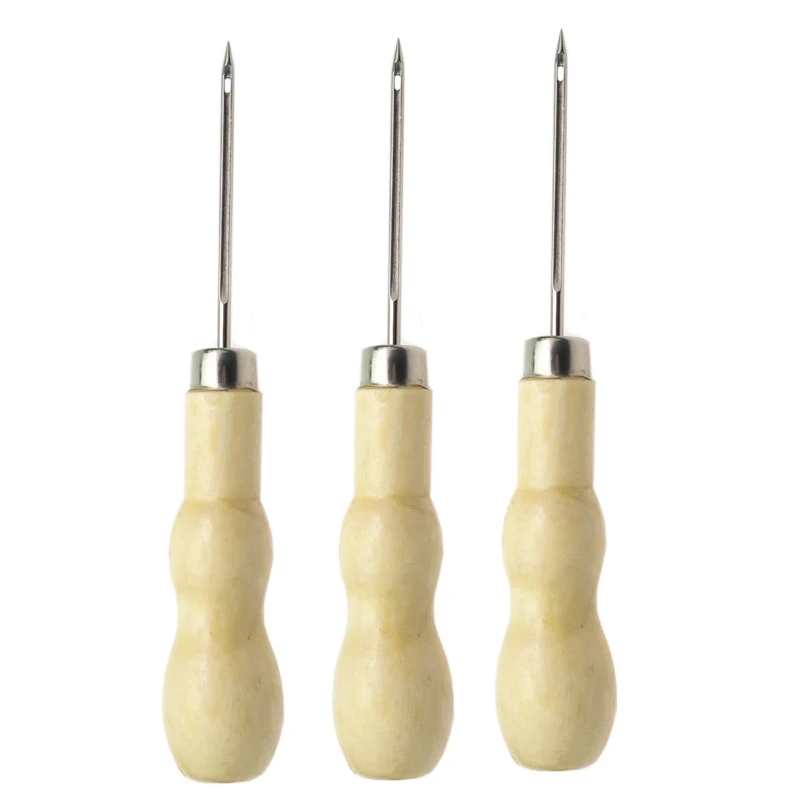 de mango de para coser zapatos, punzón de mano, de aguja de cuero, suministros de costura artesanal, 3 uds.|Costura| -