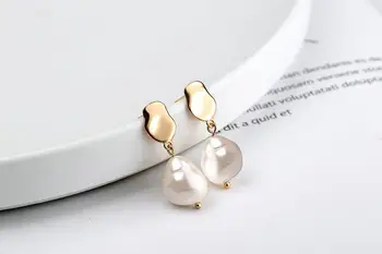 

Authentic 925 Sterling silver Irregular Wave geometric & Irregular Baroque Pearl dangle earrings FINE jEWELRY TLE682