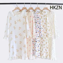 Women Nightgown Cotton Long Sleeve Night Dress Women Sleepwear Plus Size Comfort Cute Knee-length Home Dress Ladies Skirts