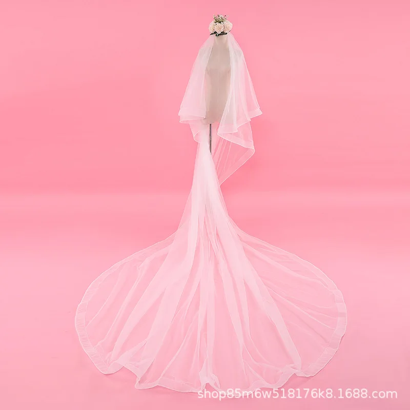 Bride Veil Photo Trip Shoot Simple Plain Gauze Champagne Color Switzerland Network shuang ceng dai Comb Large Tailing Veil