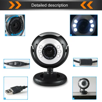 

50MP High Definition 6 LED Webcam Camera With USB Microphone Rotatable For PC