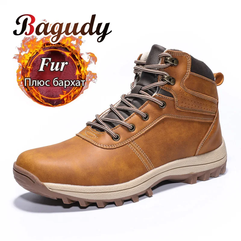 

Super Warm Plush Men's Winter Boots Split Leather Ankle Boots Casual Motorcycle Boot Waterproof Men's Boots Winter Shoes 39-48