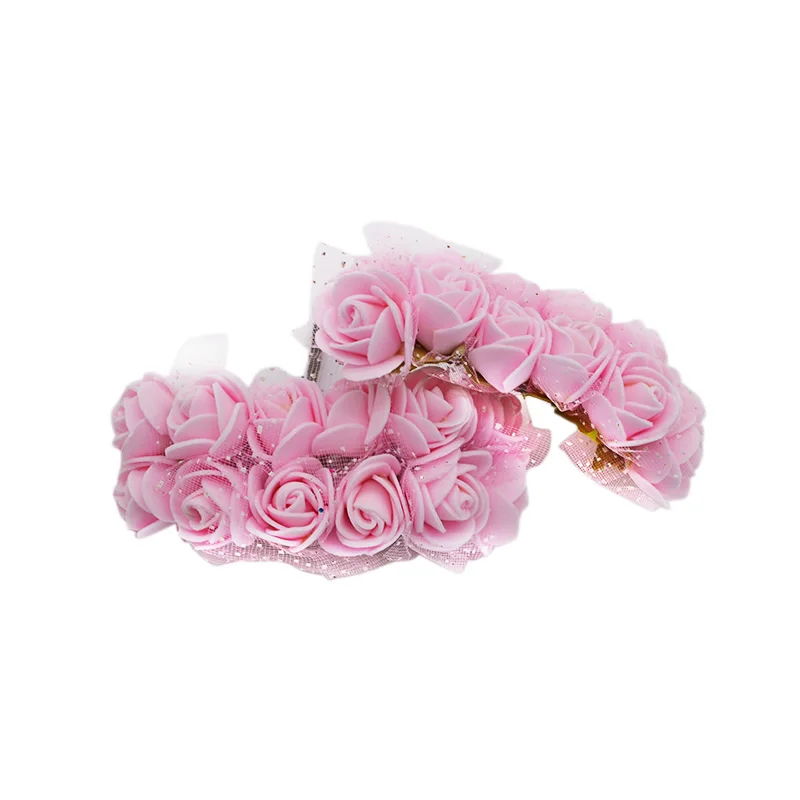 light pink 72/144 шт 2 см мини ПЭ Пена Розы Искусственные цветы для дома Свадебные украшения автомобиля DIY плюшевый медведь венок искусственный букет цветов - Цвет: light pink