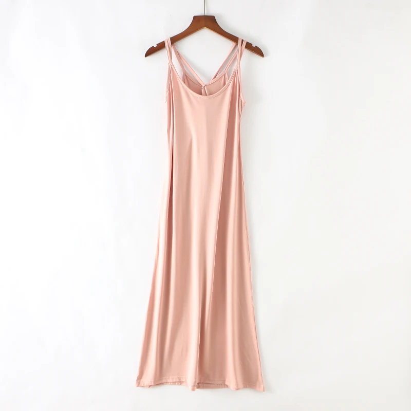Летние женские базовые Спагетти ремень пижамы длинные Модальные ночная рубашка без рукавов повседневное домашнее платье Сексуальное нижнее белье Ночная рубашка - Цвет: pink