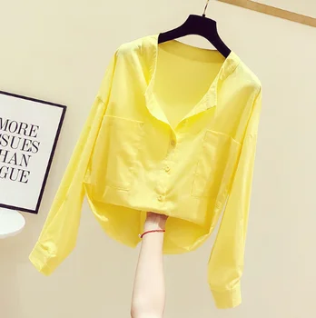 

Yellow Blouse Woman 2020 Spring Solid Color Casual Blouses and Tops Ladies Loose Streetwear Leisure Shirt Top Bluzki Damskie